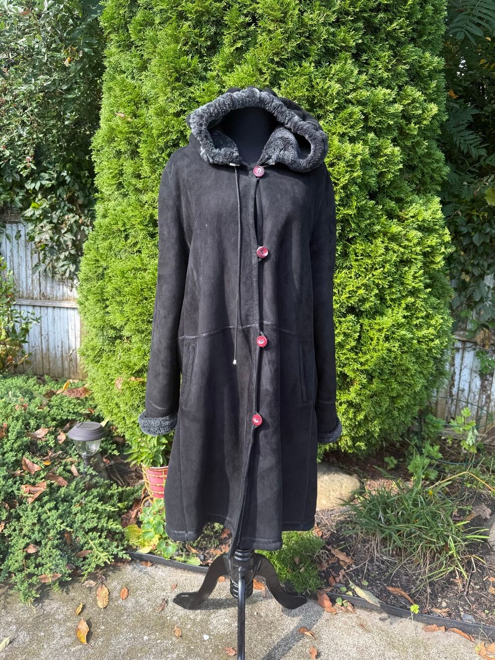 Orion Leather Womens original shearling black hooded winter coat XXL